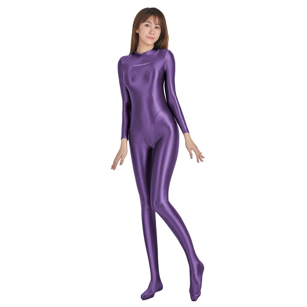 Is a Diving Suit for Also Nylon Swimsuits with Legs [AMORESY] Shiny, Full-body Skin-on-skin Competitions. Available (purple, XL)