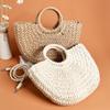2026 Hot New Straw Woven Paper Rope Round Bucket Bag Women Minimalist Solid Color Knit Handbag Vintage Casual Summer Beach Tote Purse