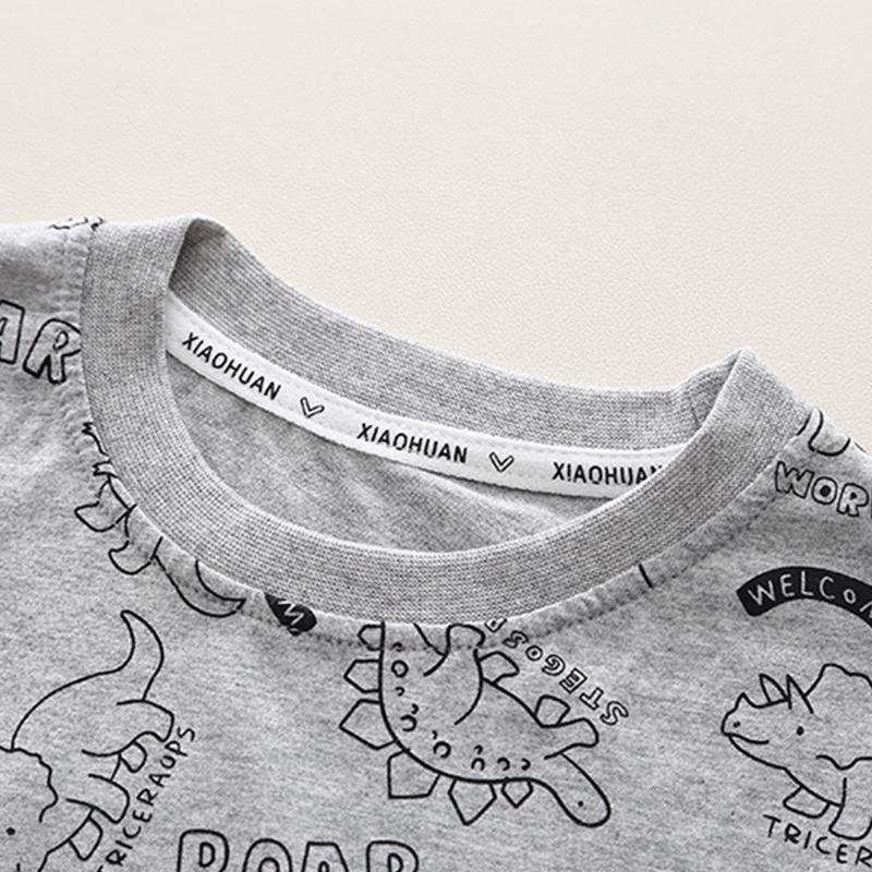 Комплект из 2 предметов для мальчиков из хлопка - футболка с коротким рукавом с мультяшным динозавром + джинсовые шорты Высококачественный повседневный наряд-6М-5Л