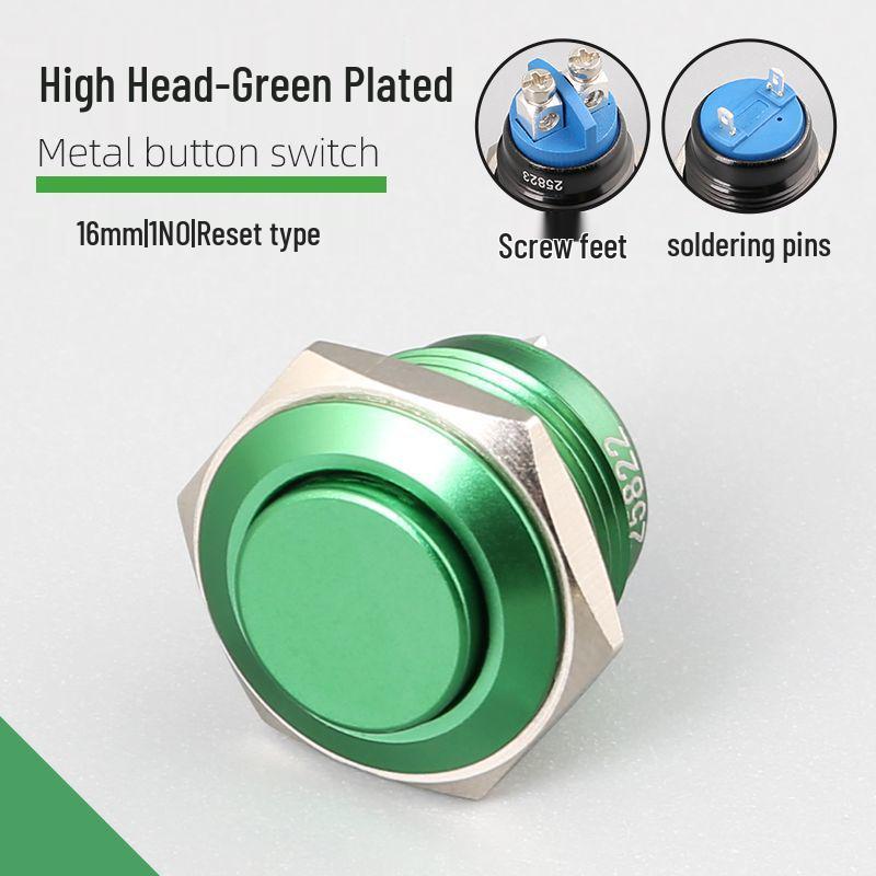 16mm Multicolor Waterproof Metal Reset Button, Momentary Solder-Foot, 24V/220V