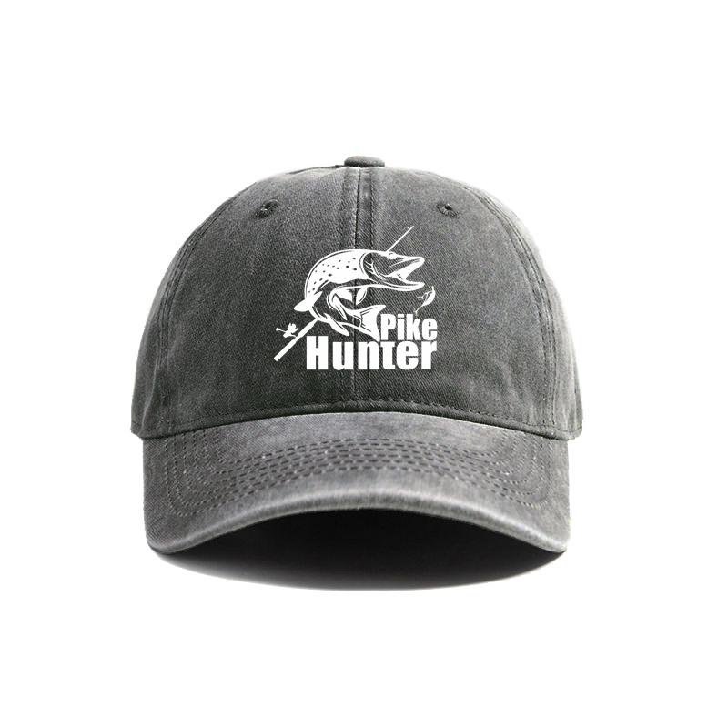 Pike Hunter Baseball Cap Distressed Hats Cap FisherUnisex Fishing Unisex Retro Outdoor Summer Adjustable Hat MZ