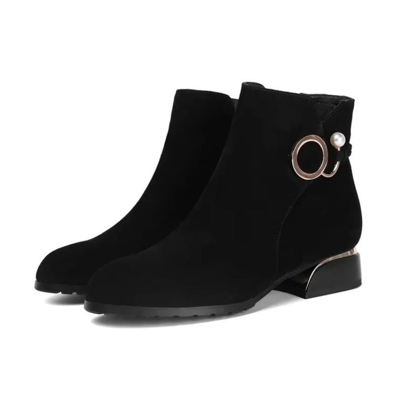 Autumn and Winter Thick Heeled Short Boots Women's Shoes Ankle Boots Low Heels Short Cow Suede Shoes Women's Boots