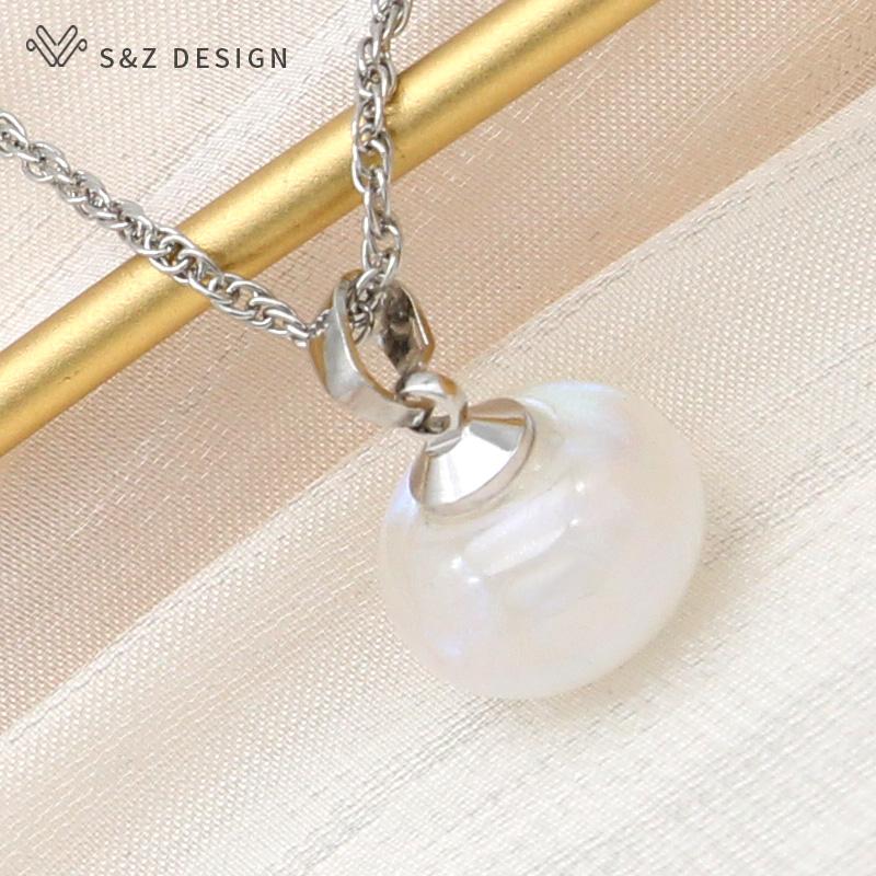 Fashion Elegant Rose Gold Color Round Simulated-pearl Pendant Necklace For Women Wedding Girl Party Jewelry Gift