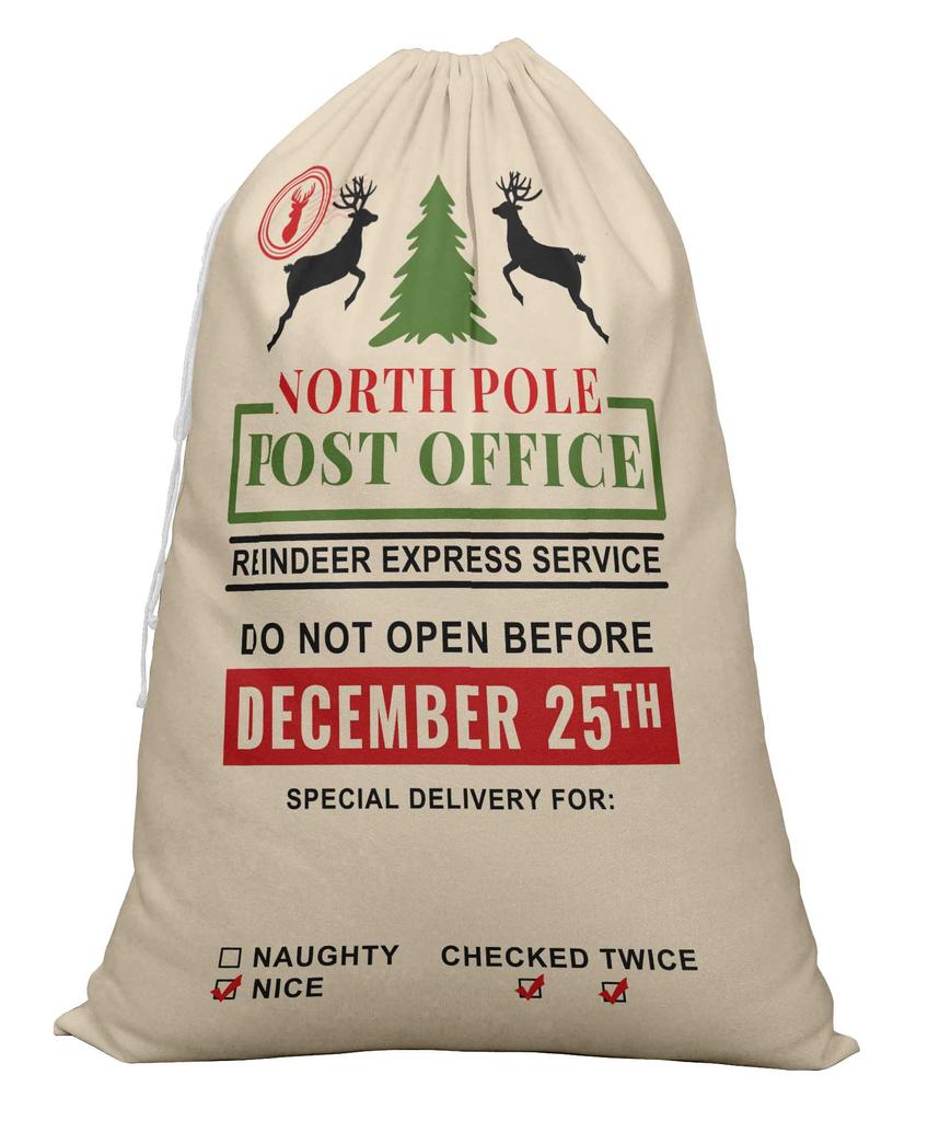 Printtoo Упаковка из 2 шт., сумки для хранения рождественских подарков, большой подарочный мешок Санты с завязкой на рождественской вечеринке 27x20 дюймов