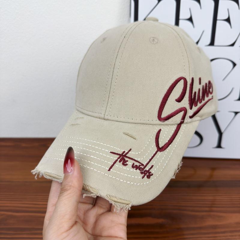 New embroidered letter ripped hat women's cap shading wide brim showing small face big head circumference hard top baseball cap men