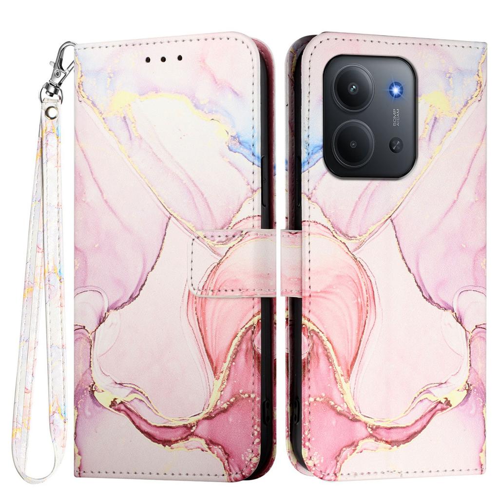 For Xiaomi Redmi 15C 4G (171mm) Case with Strap Marble Pattern Leather Phone Cover Card Holder