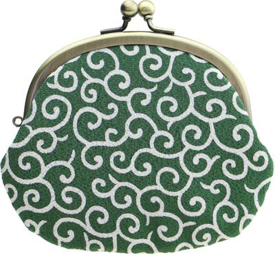 Watona Chirimen Застежка Круглый кошелек-монетница Кошелек с узором арабеск, 3,3 дюйма (Размер 32, Узор, Зеленый)