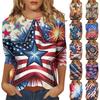Женский топ с принтом ко Дню независимости, круглый вырез, рукав три четверти