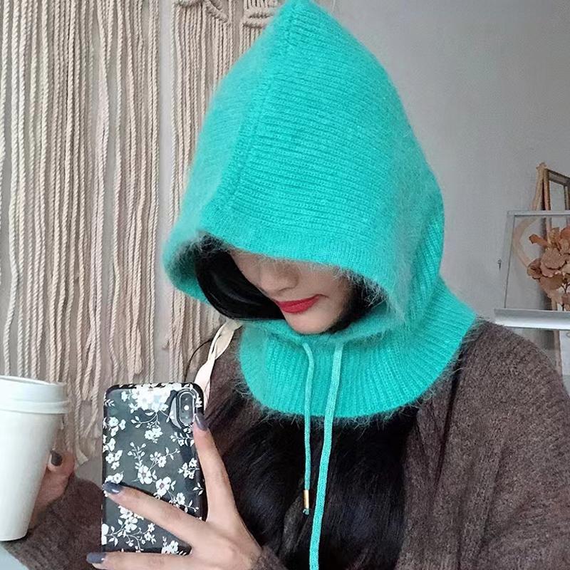 Вязаный шарф из кроличьей шерсти, шапка с капюшоном, женские кашемировые шапочки, теплая зимняя Балаклава унисекс, нагрудник для катания на лыжах, шерстяной чепчик на открытом воздухе, оптовая продажа