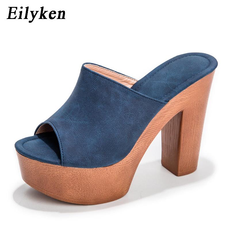 Eilyken Модные деревянные тапочки на высоком каблуке, новые женские тапочки, летние римские повседневные женские туфли на платформе с открытым носком, сандалии