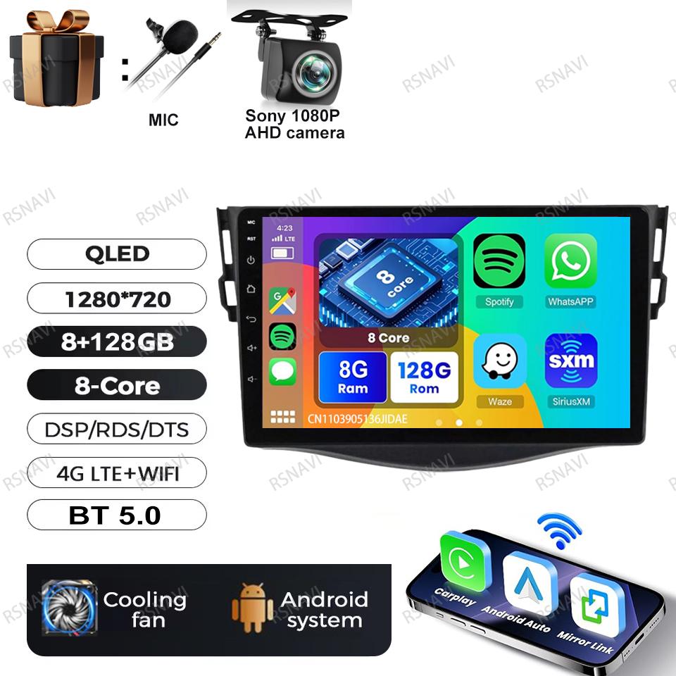 Car Radio Android 16 For Toyota RAV4 Rav 4 2005-2013 DVD Viedo Player DSP 5G WIFI Wireless Carplay Auto Multimedia QLED Qualcomm