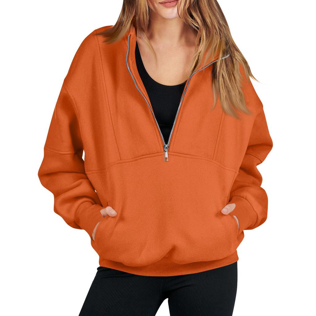 Женская модная однотонная повседневная толстовка с длинными рукавами и карманом на молнии