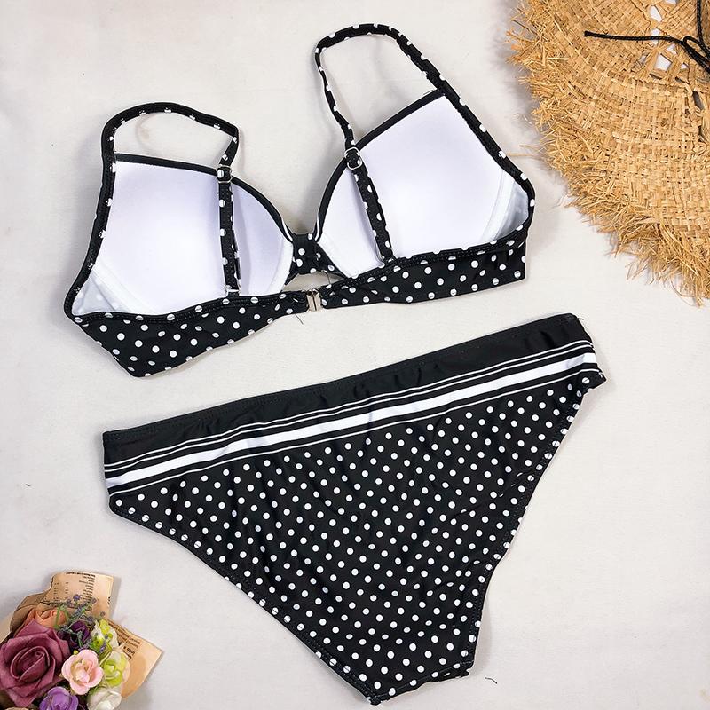 Swimwear Bikinis Black Swimming Suit For Women Dot Polka Swimsuit Padded Push-up Bikini Set