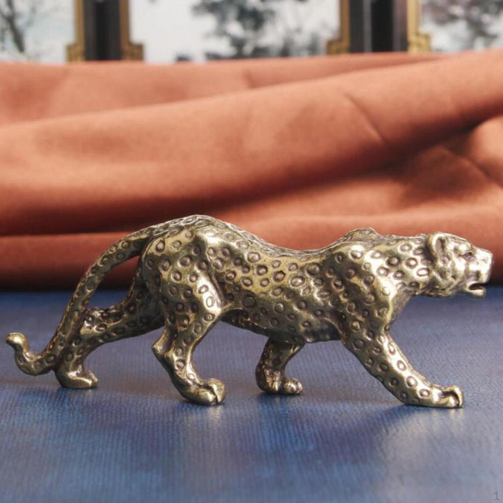 Leopard Statues Panther Figurine Brass Statuette Birthday Gift Collectible Animal Sculpture for Home