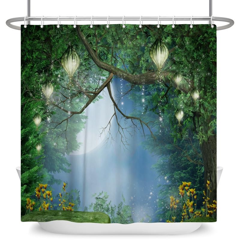 Зачарованный лес Занавеска для душа Мультяшная Волшебная сказка Грибная Страна чудес Готическая занавеска для душа Водонепроницаемый декор для ванны с крючками
