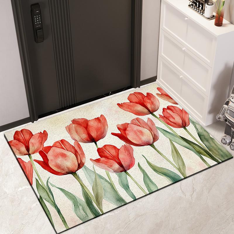 Watercolor Flower Bathroom Floor Mat Toilet Mat Bathroom Door Non-slip Entry Door Mat Bathroom Absorbent Door Mat