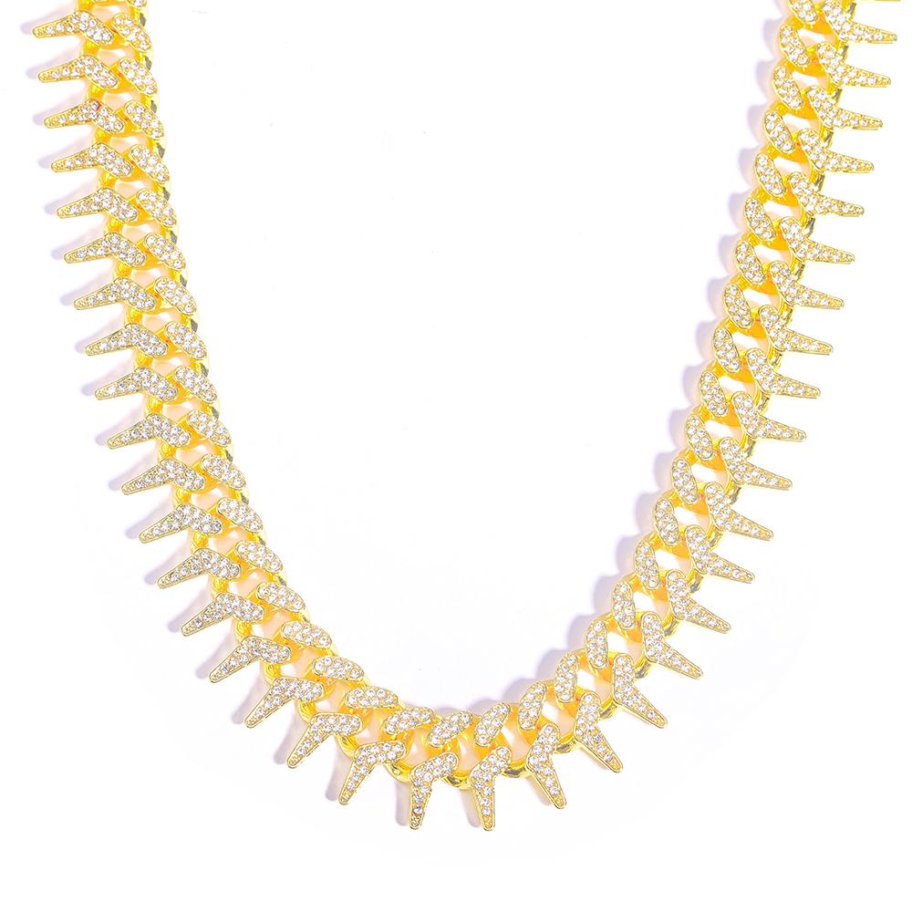 Hip Hop 21MM Iced Out Cuban Rivet Spike Thorns Link Chain Full Crystal Men's Miami Cuban Chain Luxury Fashion Necklace Jewelry
