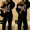 Harajuku Kawaii Hooded Women's Skull Print Vintage Zipper Coat Top Y2K Grunge Loose Sleeve Sweatshirt