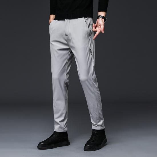 2024 летние повседневные брюки мужские тонкие деловые эластичные брюки для бега с эластичной резинкой на талии корейские классические тонкие черные, серые, синие брюки мужские