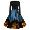 Women's Fashion Round Neck Casual Slim Fit Halloween Printed Long Sleeve Dress