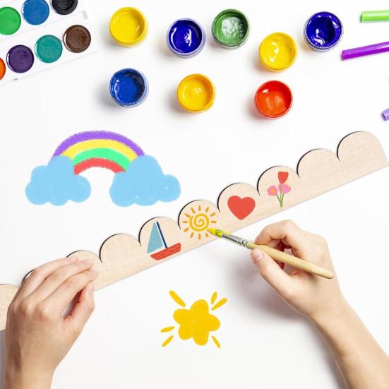 Yousheng 6/12Pcs Unfinished Scalloped Wood Border Trim Farmhouse Home DIY Crafts Wall Cabinet Shelf Door Window Frame Scalloped Edge Decorative Wood