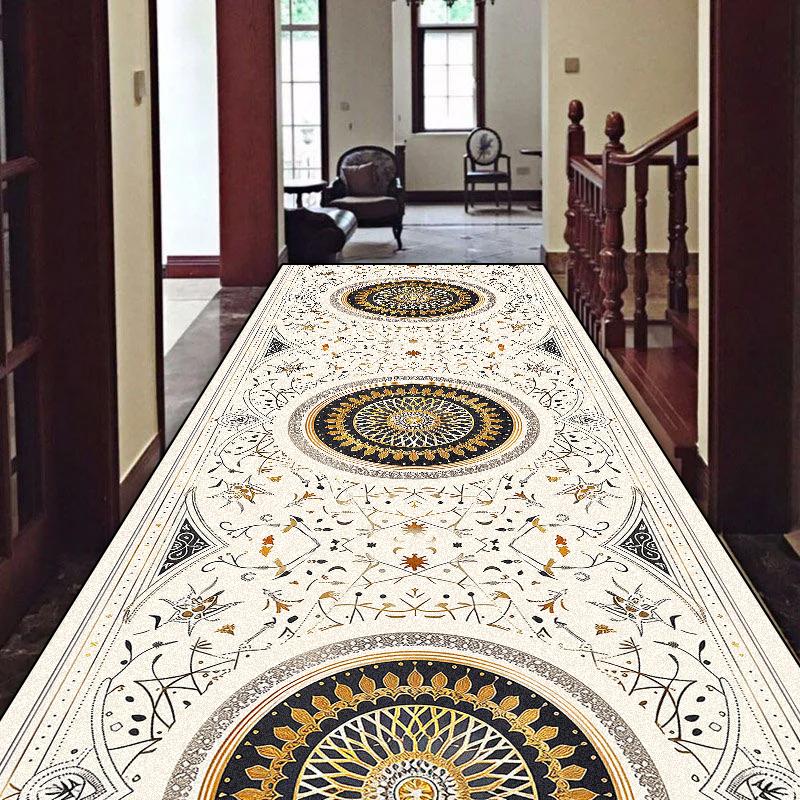 European Luxury Long Corridor Carpet Non-slip Stairway Hallway Decoration Runner Rug Customizable Aisle Kitchen Mat Washable