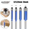 Shimmering Silver Blue Woodworking Double-Edge Trimmer with 6/6.35 Shank & Double Bearing Bakelite Milling Cutter