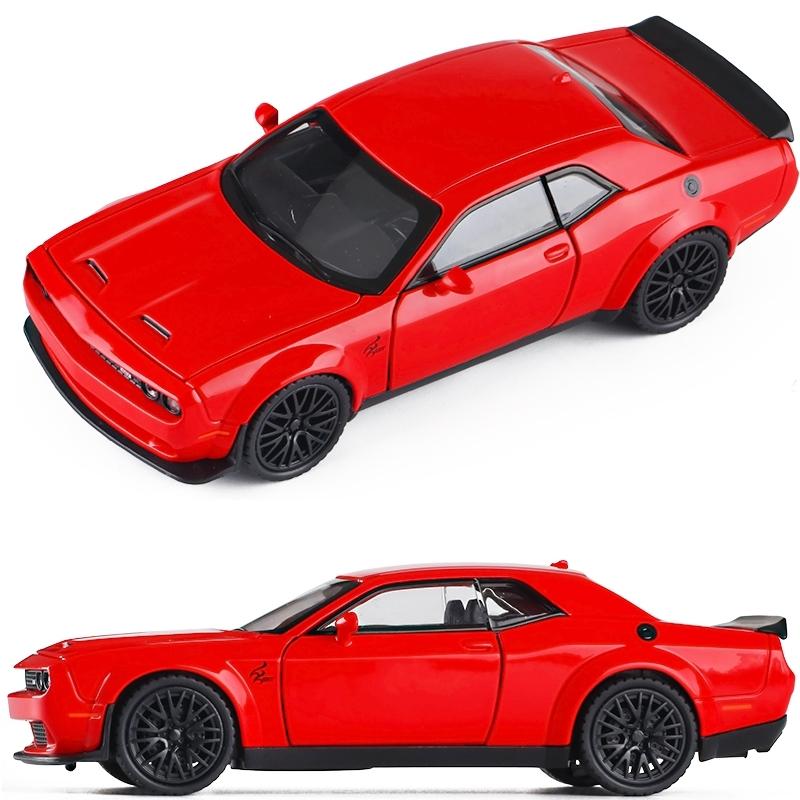 1/32 Dodge Challenger SRT Hellcat Toy Car Model Diecast Metal Miniature 1:32 Sound & Light Vehicle Collection Gift for Kid Boys