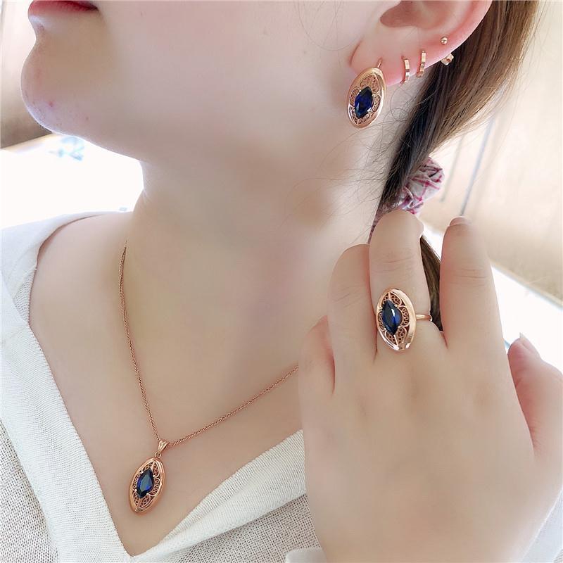 Фиолетово-золотой инкрустированный синий камень Сверкающий кулон Розовое золото Роскошная модная цепочка на ключицу