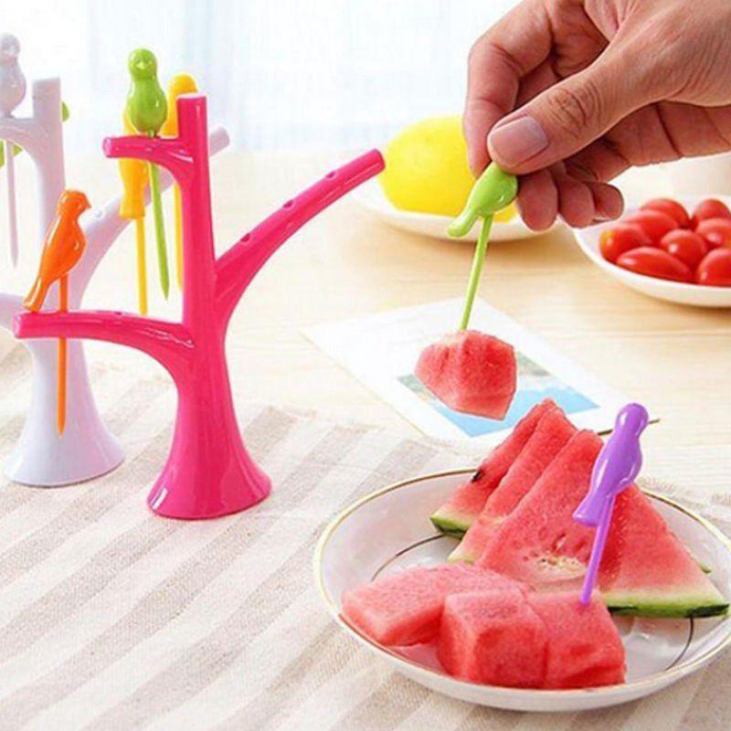 Adorably Designed Treetop Bird Fruit Fork With Vibrant Colors And Practical Use