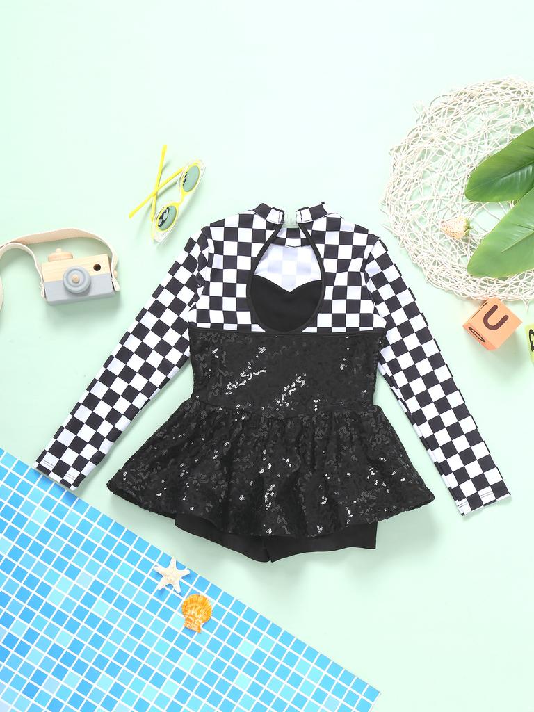 Детский карнавал, косплей, тематическая вечеринка, танцевальная одежда для команды поддержки, костюм для девочки-гонщицы, платье с блестками и клетчатым принтом, юбка-пачка