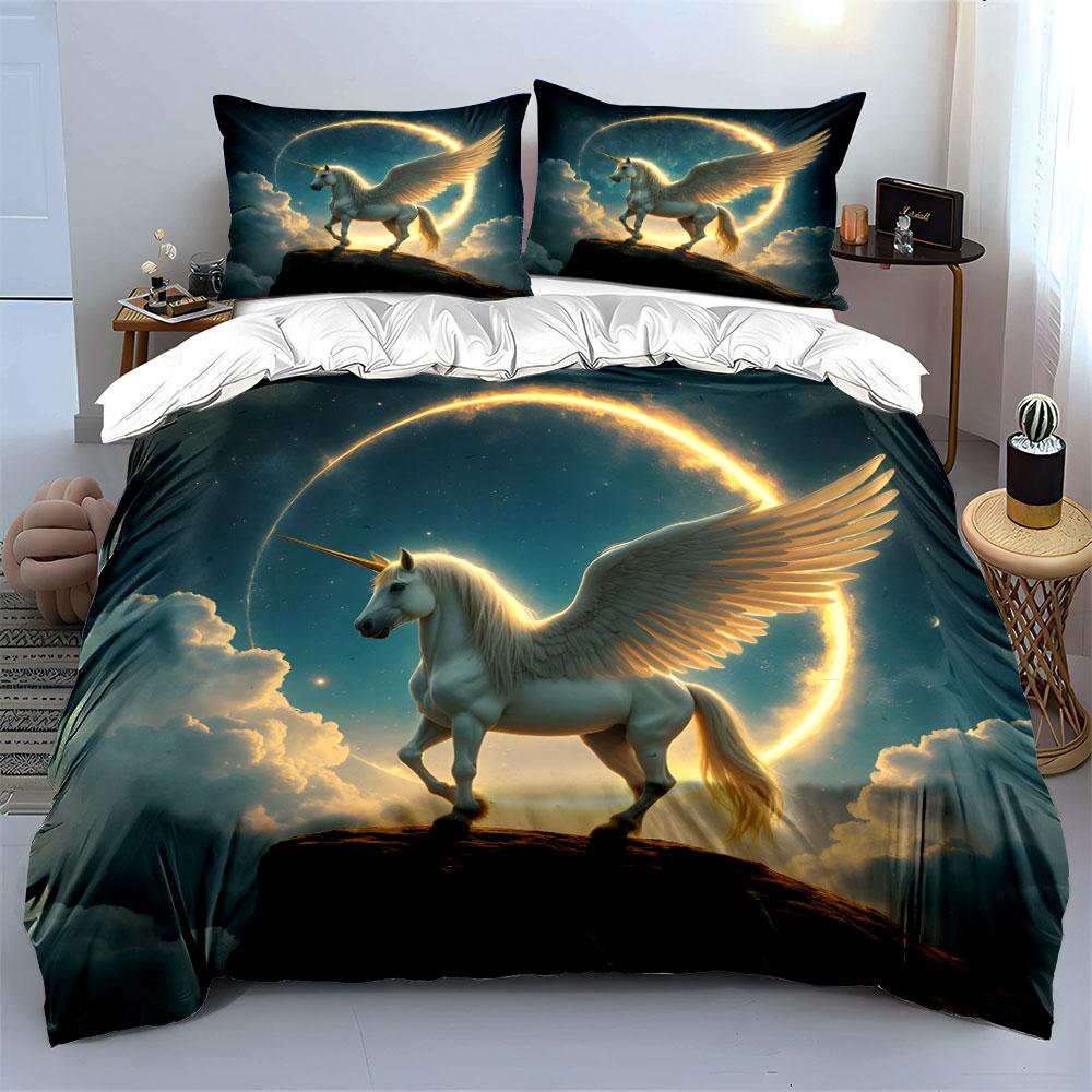 Unicorn Design Art Set Decor Bedding Set with 1 Duvet Cover 2 Pillowcases Single Double King Queen, Gift