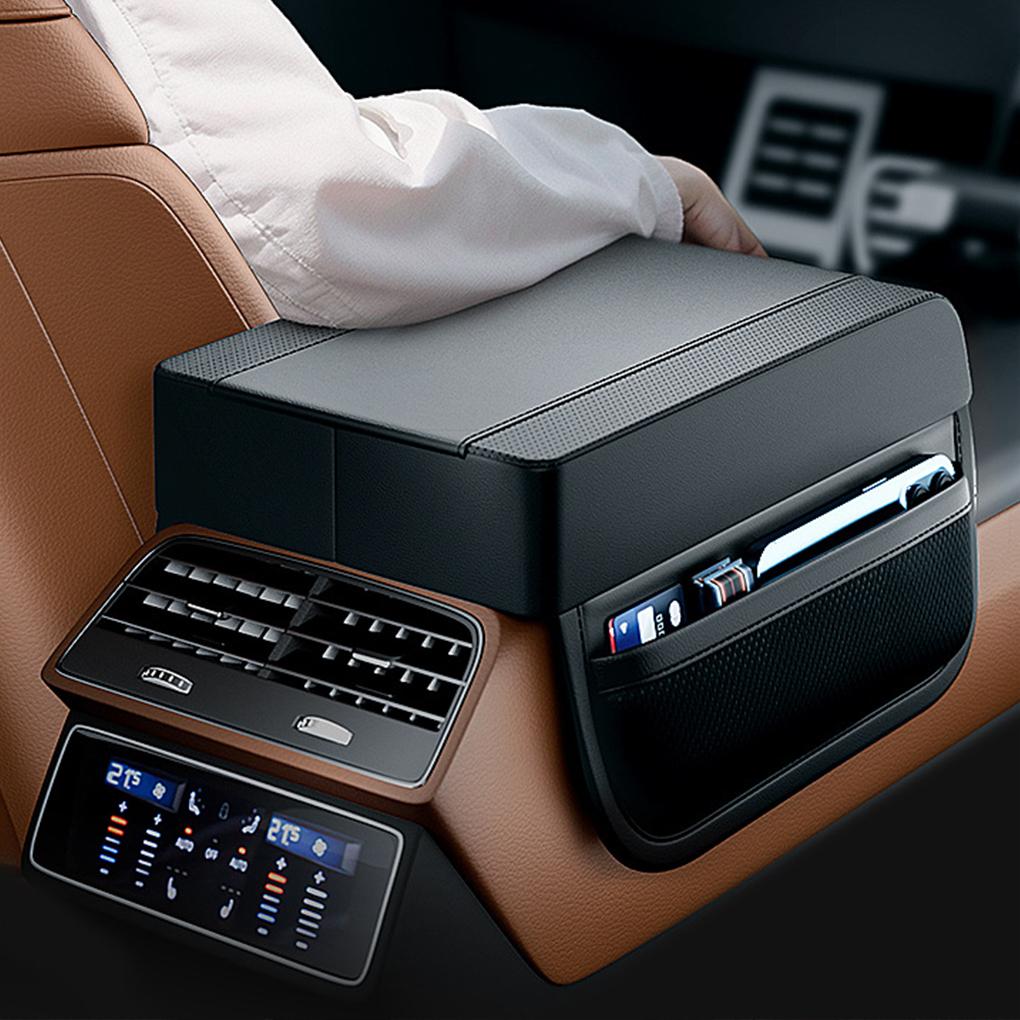 Car Armrest Box Height Pad Universal Leather Armrest Cushion with Pocket Storage Bag Memory Cotton Elbow Support Armrest Storage