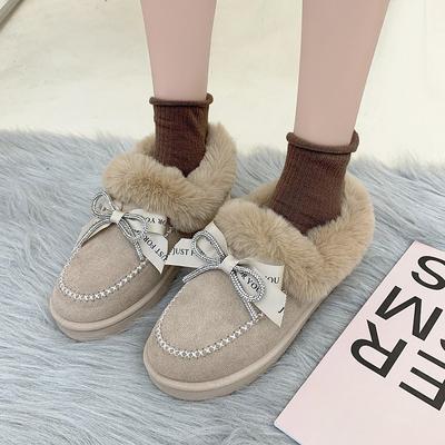 Женская хлопковая обувь, осенне-зимняя теплая женская обувь с круглой головкой и плоской подошвой, большая женская обувь, плюшевая обувь