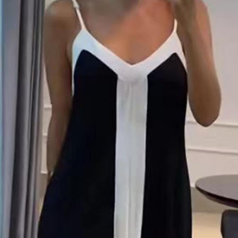 Женское платье на бретельках с v-образным вырезом без рукавов контрастного цвета макси-платье свободного покроя с открытой спиной праздничное пляжное длинное платье