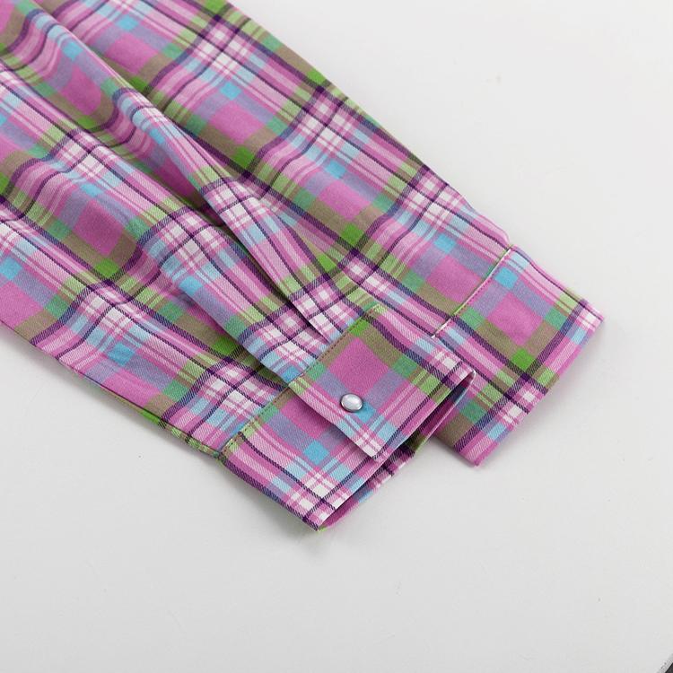 Clacive Модные свободные женские рубашки с длинным рукавом в клетку с лацканами 2024