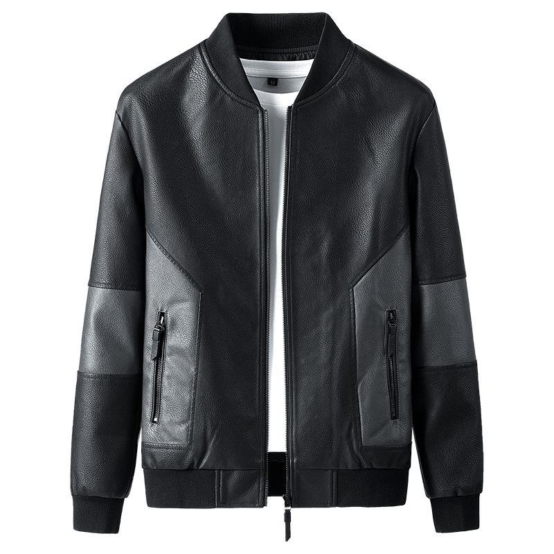 Men's Brand Leather Jacket Slim Motorcycle Jacket Wear-resistant PU Leather Jacket Fashion Trend Motorcycle Zip Jacket Casual Street Windbreaker