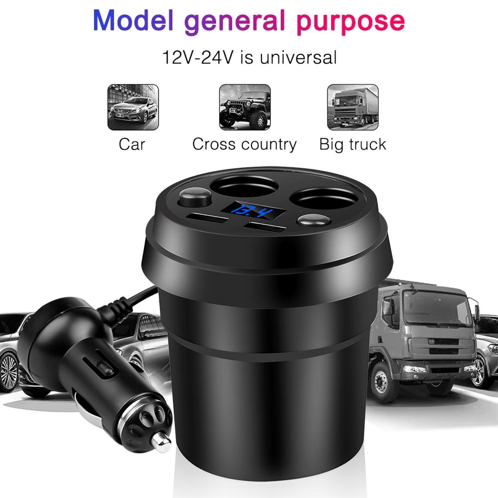 Car Charger Dual USB 3.1A Power Socket Cigarette Lighter Splitter Charger Cup Holder With Voltage LED Display Car Accessories For GPS DVR