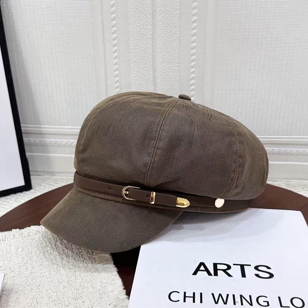 Retro Versatile Belt Buckle Design Newsboy Hat Children's Autumn Casual Cap Temperament Show Face Small Octagonal Hat Tide