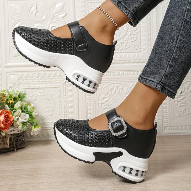 Женские туфли-слипоны большого размера на платформе с отделкой стразами, новинка осени, европейско-американский стиль, туфли-клинья с ремешком и пряжкой