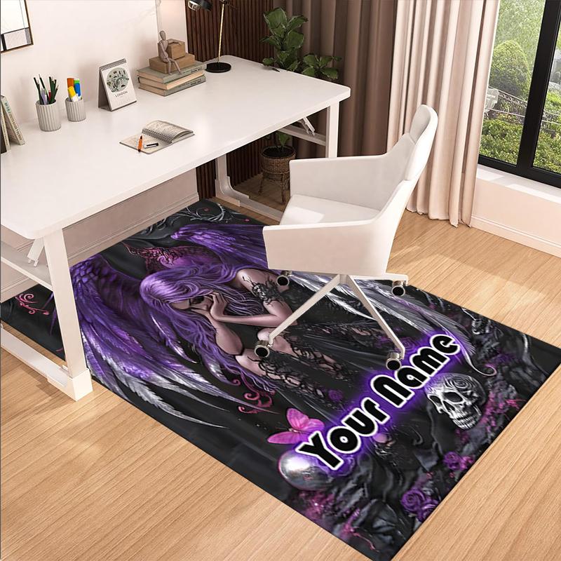 1PC Custom Name Purple Angel's Embrace Theme Floor Mat Ideal for Living Room, Game Rooms, Office, Bedroom,Floor Mat Playful Design