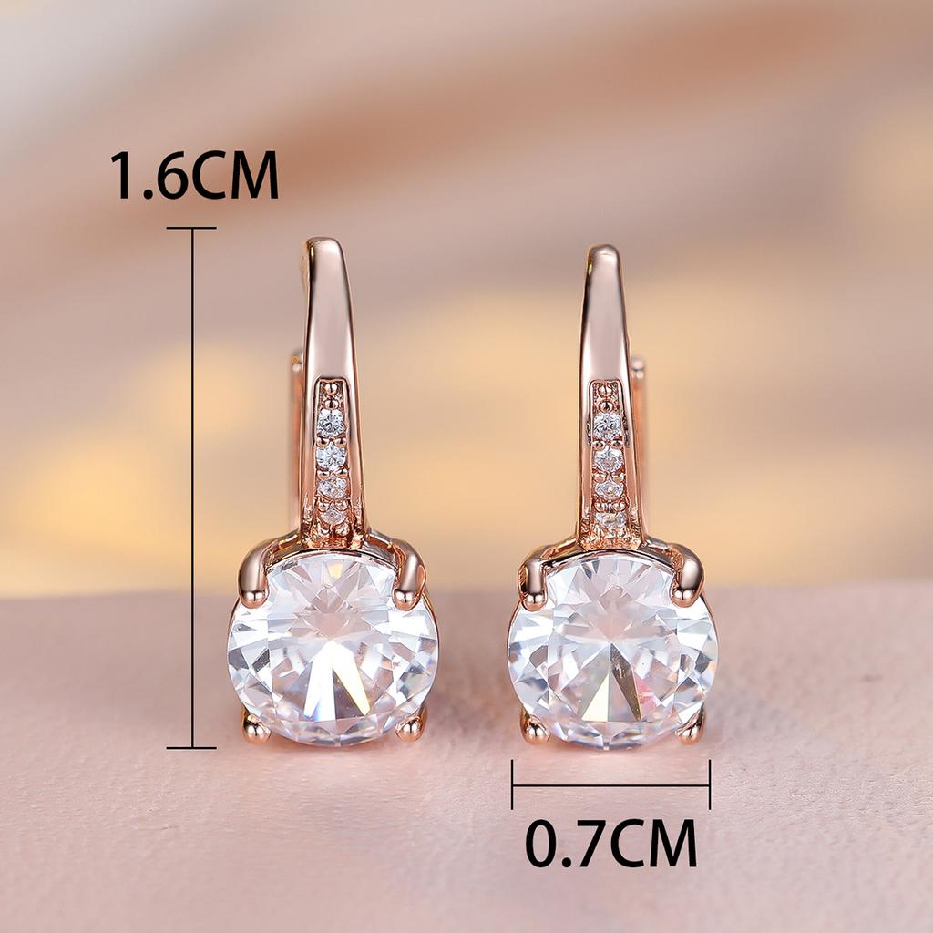 1 Pair Rose Golden Color Round Cut White Blue Red Green Stone Drop Earrings Fashion Women Wedding Jewelry Luxury Accessories