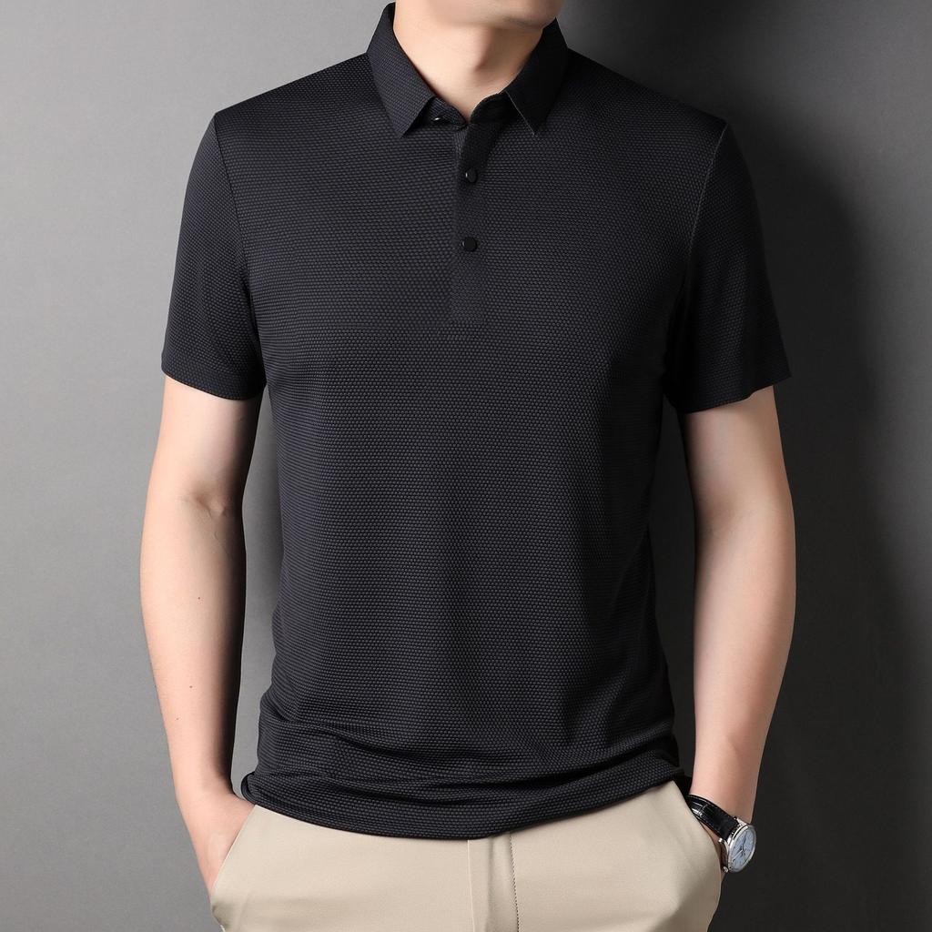 Новая мужская футболка в деловом стиле с короткими рукавами, свободная тонкая рубашка с лацканами, не требующая глажки, одежда для папы