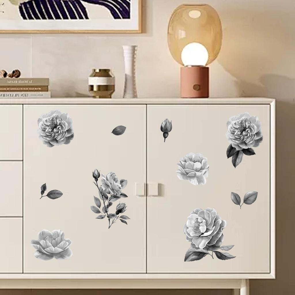 DIY Gray Floral Wall Stickers for Living Room Bedroom Home Decor Peel and Stick Wallpaper Wardrobe Decals