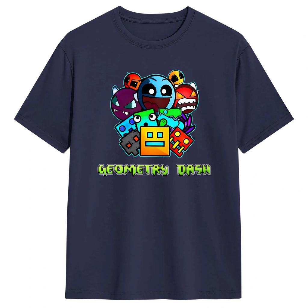 Мужская футболка Geometry Dash Хлопковая одежда Юмор Короткий рукав Круглый вырез Футболка С графическим принтом Футболки