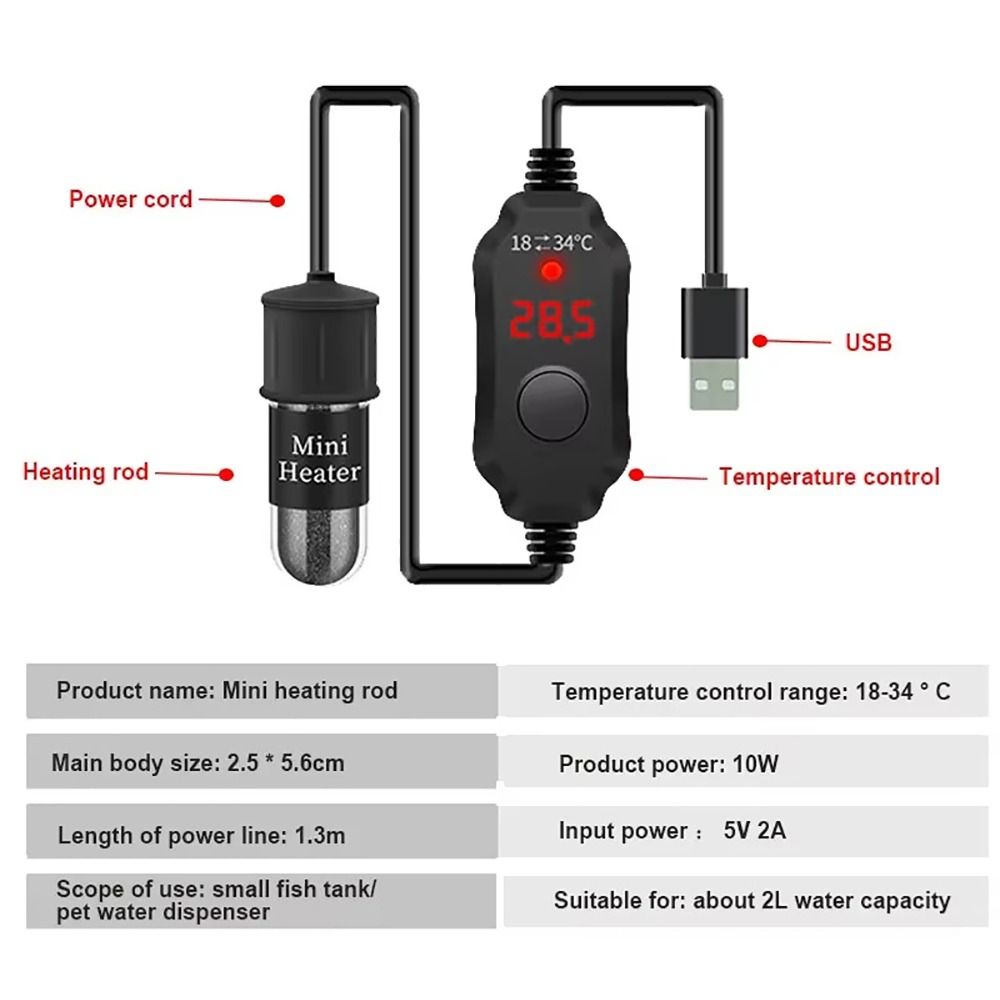 1 шт. Регулируемый температурный нагревательный стержень для аквариума 18-34°C Погружной термостат-нагреватель