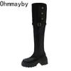 Autumn Winter Platform Women Over The Knee High Boots Fashion Slip On Thick High Heels Concise Long Botas De Mujer