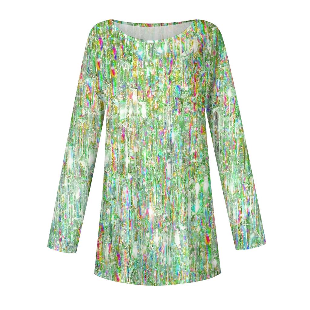 Женская повседневная футболка с длинным рукавом с круглым вырезом и принтом пайеток