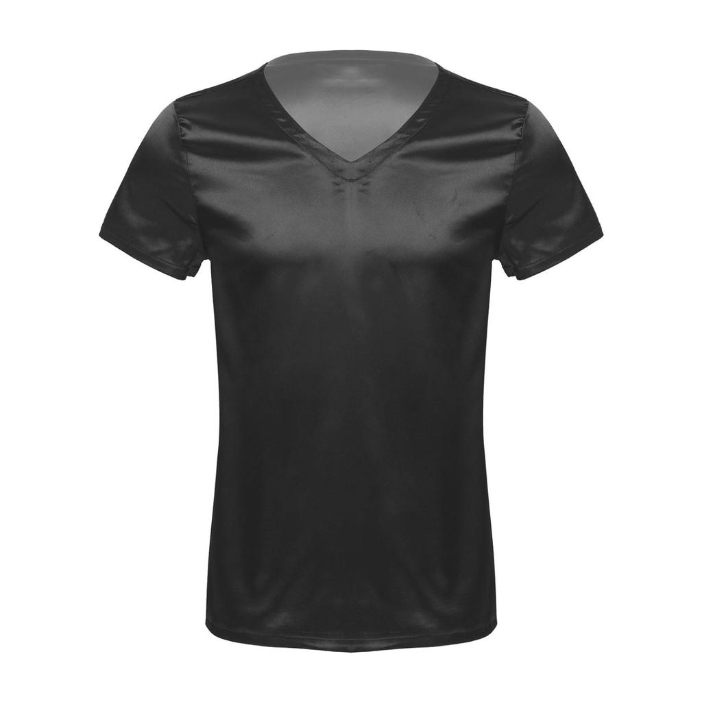 Мужская свободная пижама с коротким рукавом, атласная пижама, футболка, однотонная одежда для отдыха