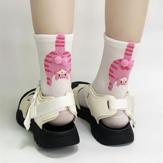 Cute Cat Socks with Balls 3D Fuzzy Balls Novelty Funny Animal Socks Women's Soft Cotton Crew Socks for Cat Lovers Christmas Birthday Gifts